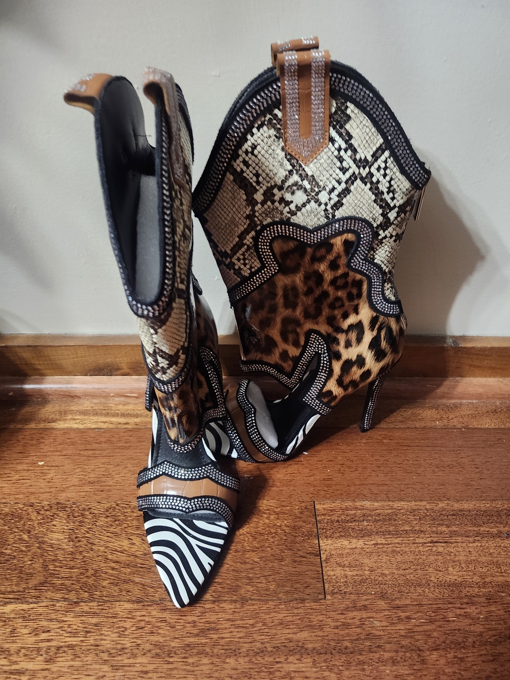 Leopard & Snakeskin High Heel Ankle Boot - Brown - Picture 3 of 6